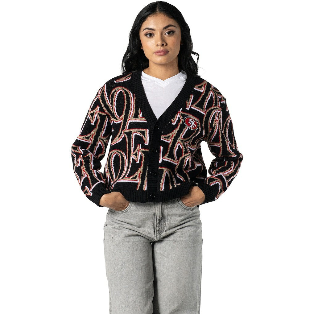 The Wild Collective Women's Cropped Full-Button Cardigan Sweater - San Francisco 49ers