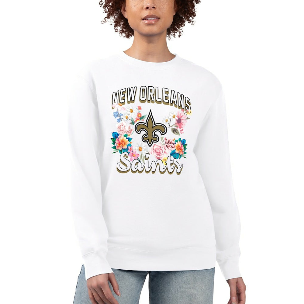 G-III 4Her by Carl Banks Women's Flower Logo Graphic Fleece Pullover Sweatshirt - New Orleans Saints