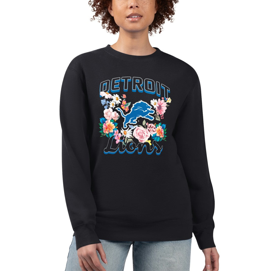 G-III 4Her by Carl Banks Women's Flower Logo Graphic Fleece Pullover Sweatshirt - Detroit Lions