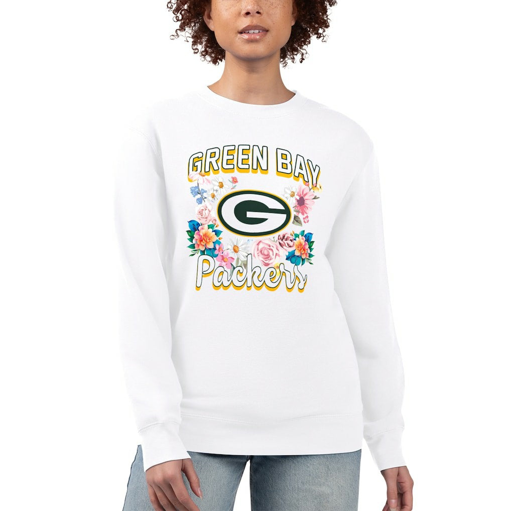 G-III 4Her by Carl Banks Women's Flower Logo Graphic Fleece Pullover Sweatshirt - Green Bay Packers