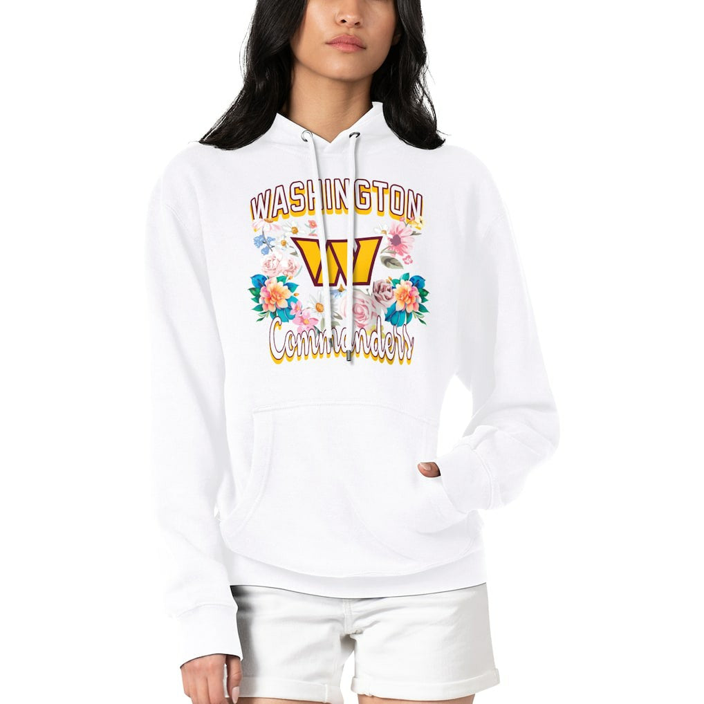G-III 4Her by Carl Banks Women's Flowers Team Logo Graphic Fleece Pullover Hoodie - Washington Commanders