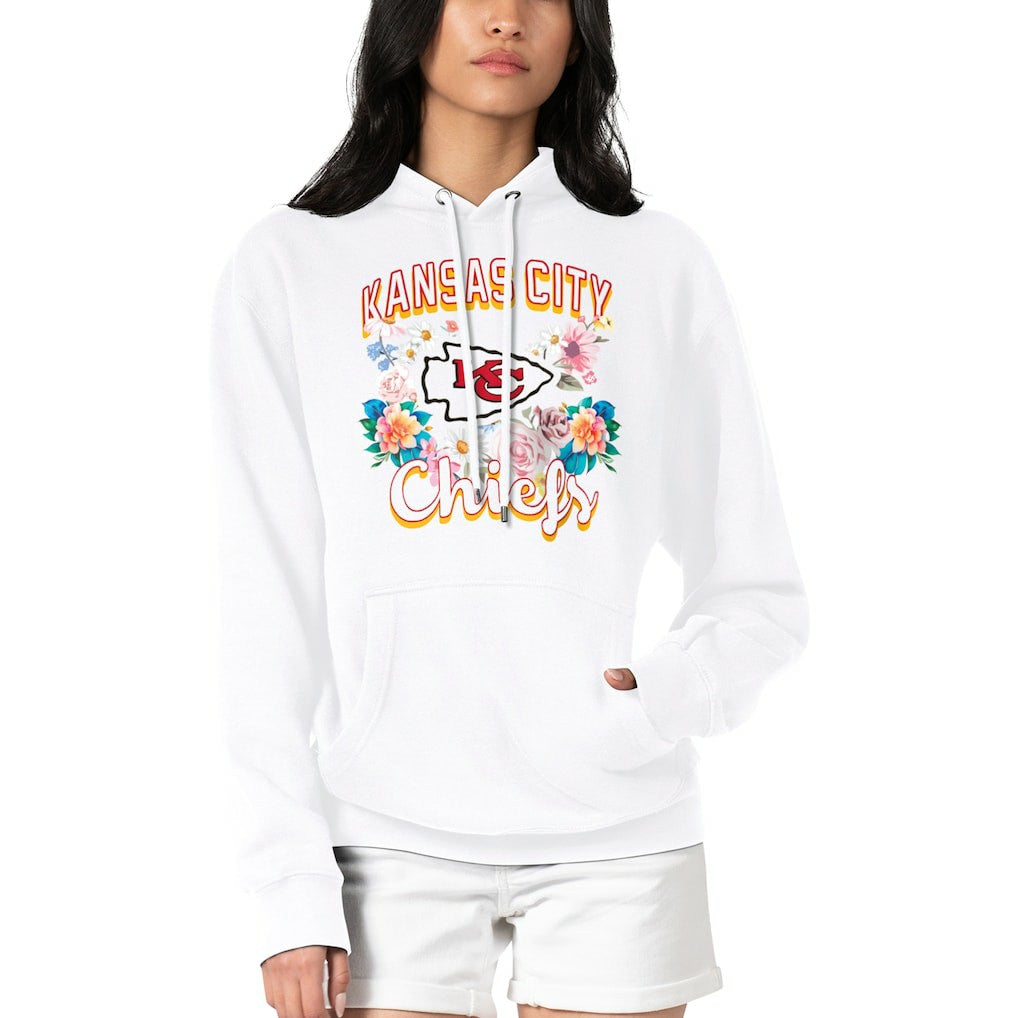 G-III 4Her by Carl Banks Women's Flowers Team Logo Graphic Fleece Pullover Hoodie - Kansas City Chiefs