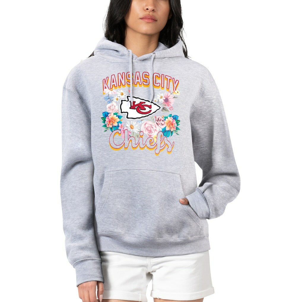 G-III 4Her by Carl Banks Women's Flowers Team Logo Graphic Fleece Pullover Hoodie - Kansas City Chiefs