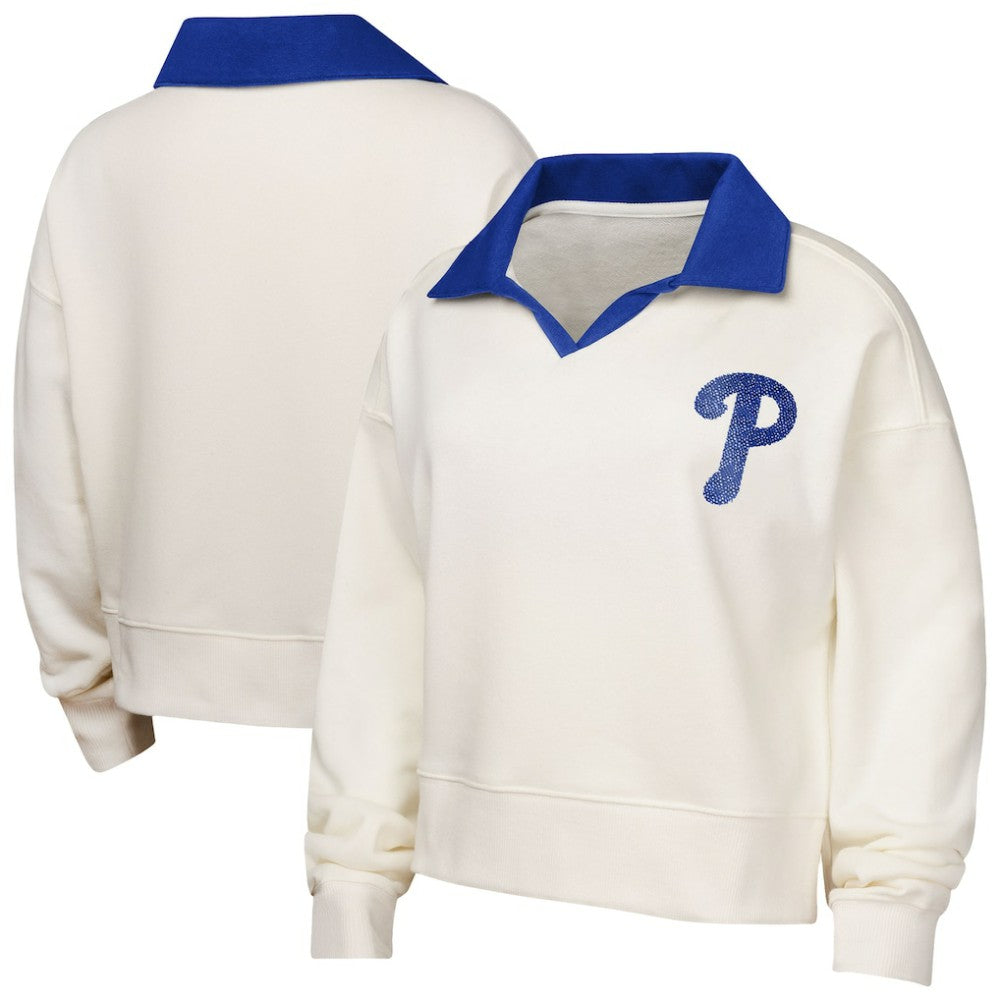 MLB Philadelphia Phillies Girls Youth Ballpark Hit Collared V-Neck Pullover Sweatshirt