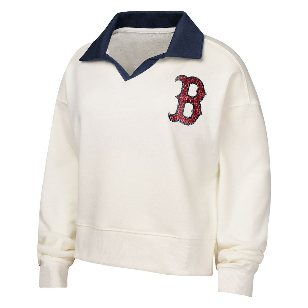 MLB Boston Red Sox Girls Youth Ballpark Hit Collared V-Neck Pullover Sweatshirt