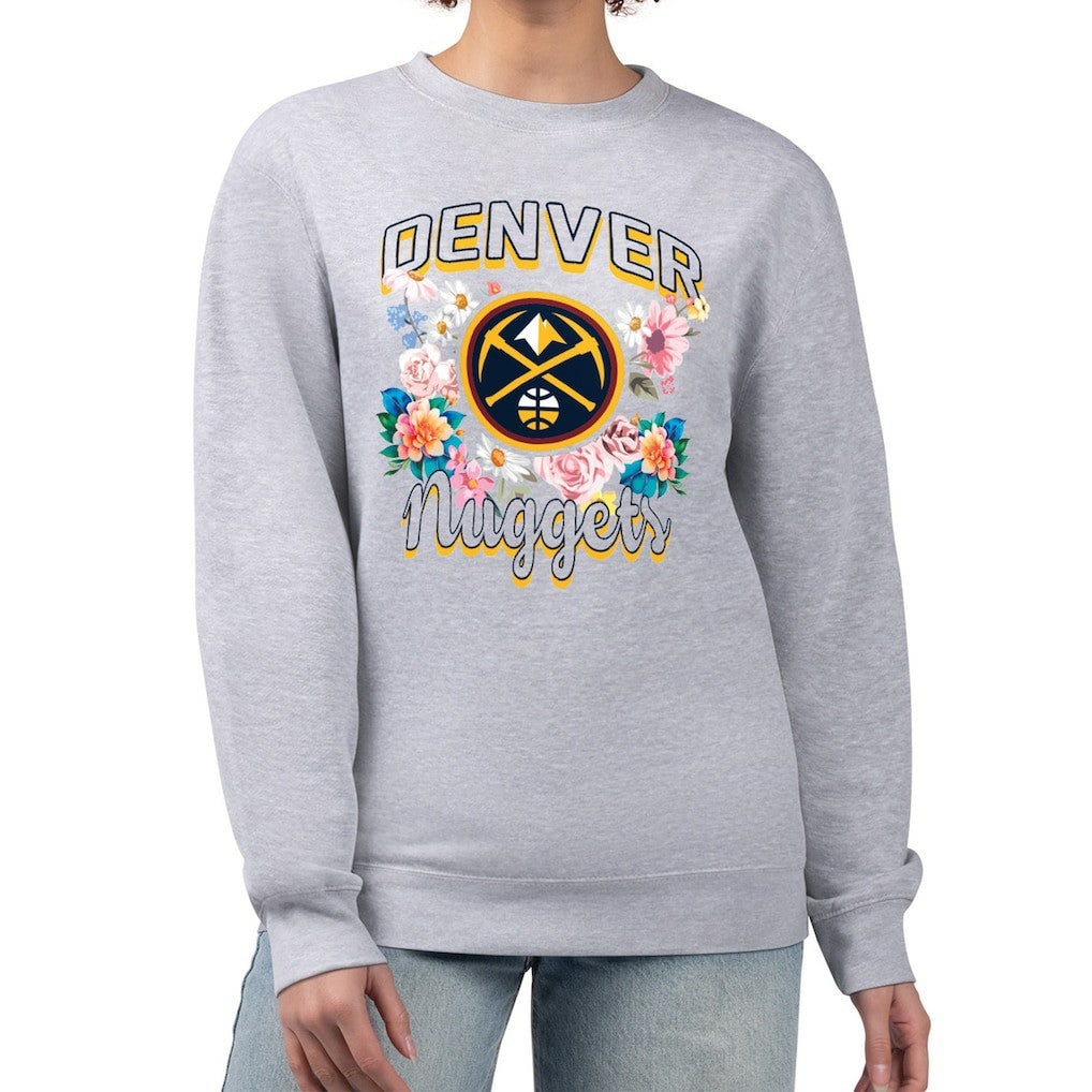 NBA Denver Nuggets G-III 4Her by Carl Banks Women's Flowers Team Logo Graphic Fleece Crewneck Pullover Sweatshirt sale