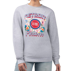 NBA Detroit Pistons G-III 4Her by Carl Banks Women's Flowers Team Logo Graphic Fleece Crewneck Pullover Sweatshirt sale