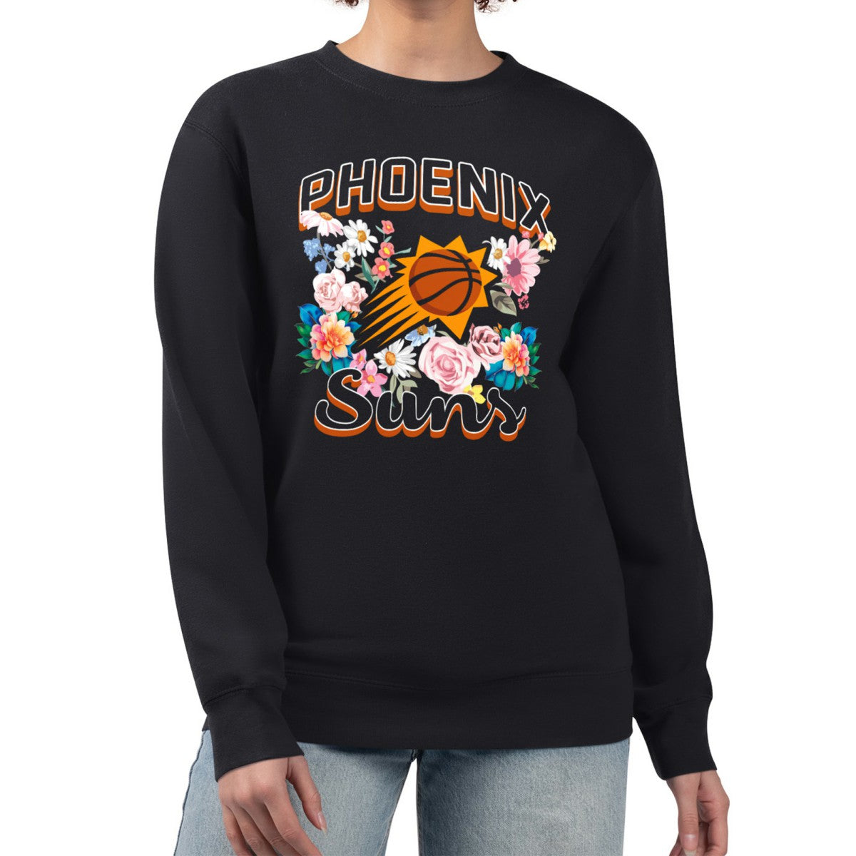 NBA Phoenix Suns G-III 4Her by Carl Banks Women's Flowers Team Logo Graphic Fleece Crewneck Pullover Sweatshirt