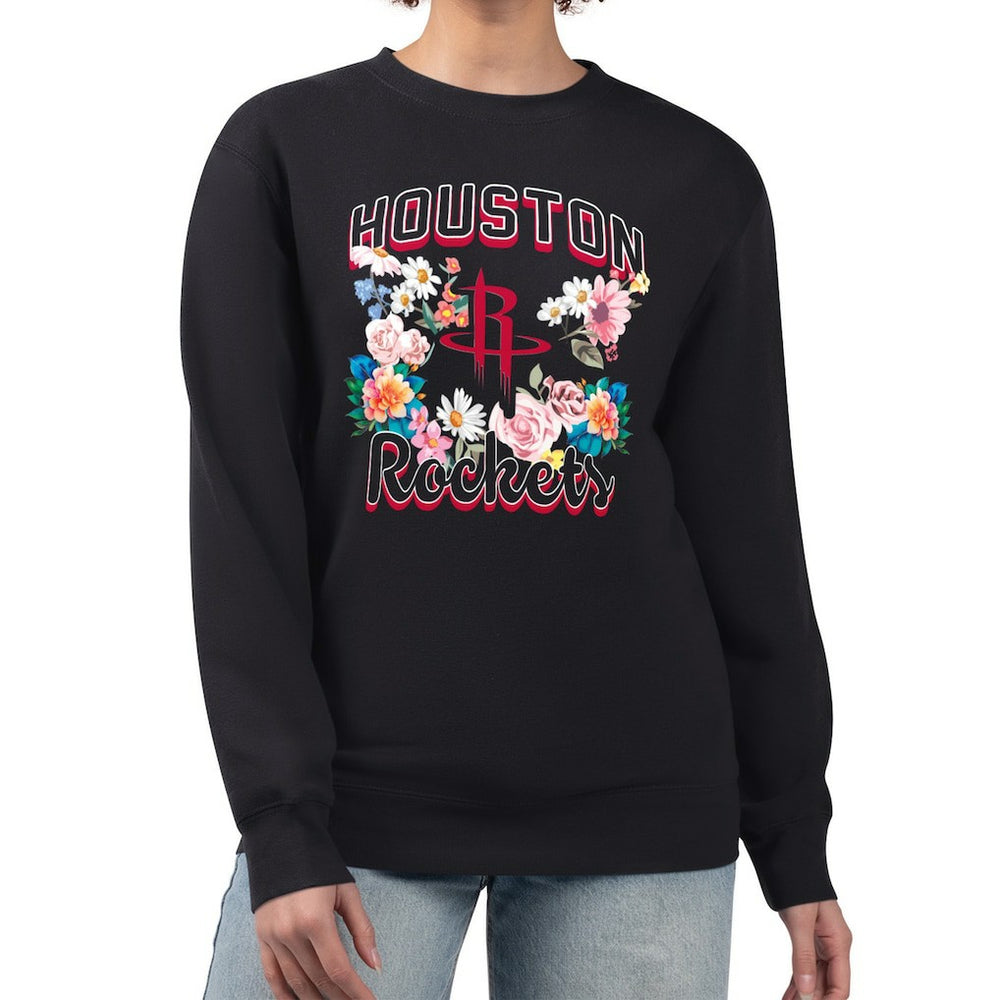 NBA Houston Rockets G-III 4Her by Carl Banks Women's Flowers Team Logo Graphic Fleece Crewneck Pullover Sweatshirt sale