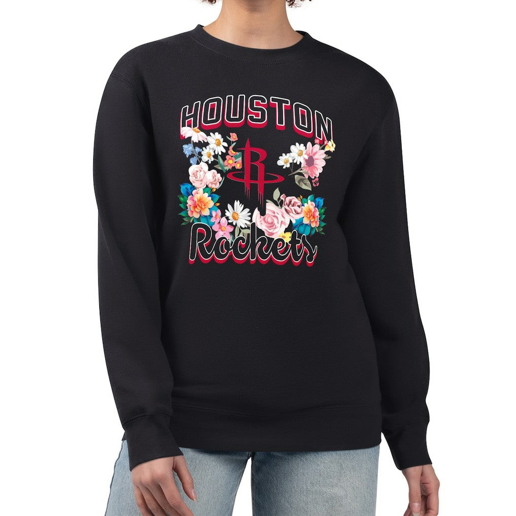 NBA Houston Rockets G-III 4Her by Carl Banks Women's Flowers Team Logo Graphic Fleece Crewneck Pullover Sweatshirt sale