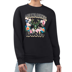 NBA Milwaukee Bucks G-III 4Her by Carl Banks Women's Flowers Team Logo Graphic Fleece Crewneck Pullover Sweatshirt