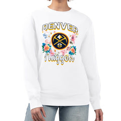 NBA Denver Nuggets G-III 4Her by Carl Banks Women's Flowers Team Logo Graphic Fleece Crewneck Pullover Sweatshirt sale