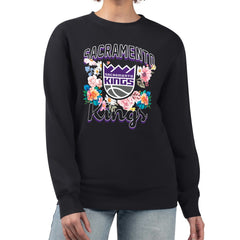 NBA Sacramento Kings G-III 4Her by Carl Banks Women's Flowers Team Logo Graphic Fleece Crewneck Pullover Sweatshirt