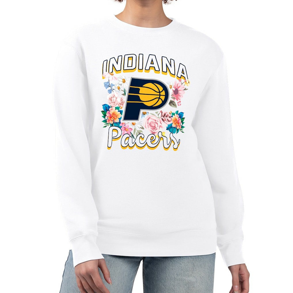 NBA Indiana Pacers G-III 4Her by Carl Banks Women's Flowers Team Logo Graphic Fleece Crewneck Pullover Sweatshirt