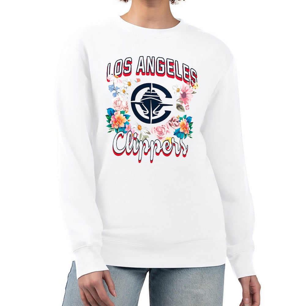 NBA LA Clippers G-III 4Her by Carl Banks Women's Flowers Team Logo Graphic Fleece Crewneck Pullover Sweatshirt