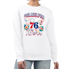 NBA Philadelphia 76ers G-III 4Her by Carl Banks Women's Flowers Team Logo Graphic Fleece Crewneck Pullover Sweatshirt