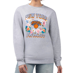 NBA New York Knicks G-III 4Her by Carl Banks Women's Flowers Team Logo Graphic Fleece Crewneck Pullover Sweatshirt