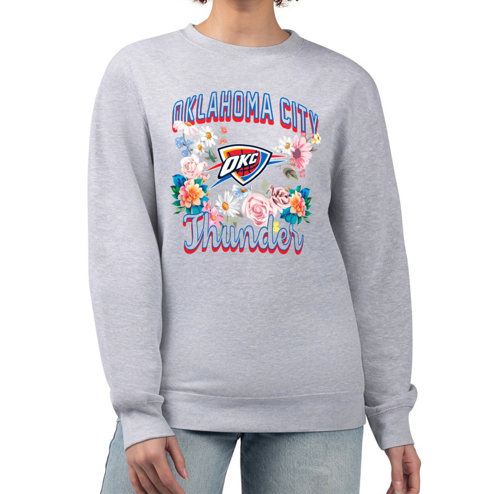NBA Oklahoma City Thunder G-III 4Her by Carl Banks Women's Flowers Team Logo Graphic Fleece Crewneck Pullover Sweatshirt