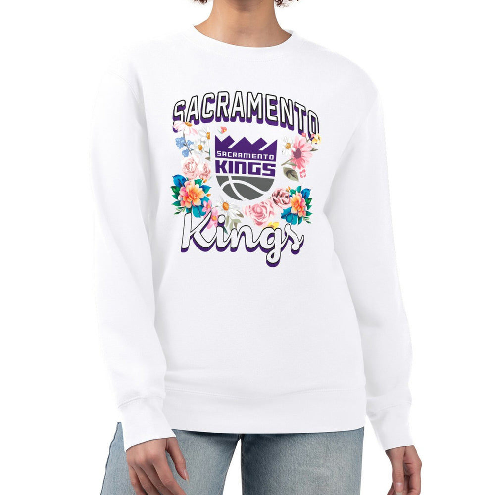NBA Sacramento Kings G-III 4Her by Carl Banks Women's Flowers Team Logo Graphic Fleece Crewneck Pullover Sweatshirt
