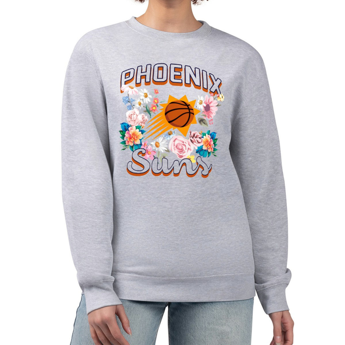 NBA Phoenix Suns G-III 4Her by Carl Banks Women's Flowers Team Logo Graphic Fleece Crewneck Pullover Sweatshirt