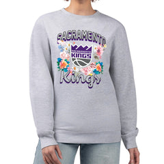 NBA Sacramento Kings G-III 4Her by Carl Banks Women's Flowers Team Logo Graphic Fleece Crewneck Pullover Sweatshirt