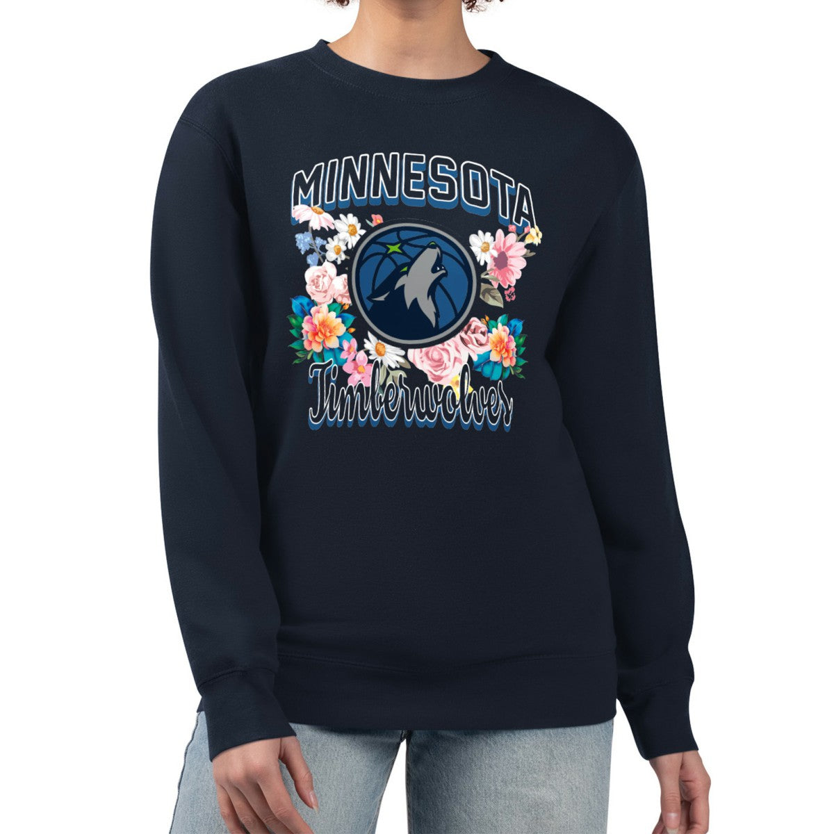 NBA Minnesota Timberwolves G-III 4Her by Carl Banks Women's Flowers Team Logo Graphic Fleece Crewneck Pullover Sweatshirt