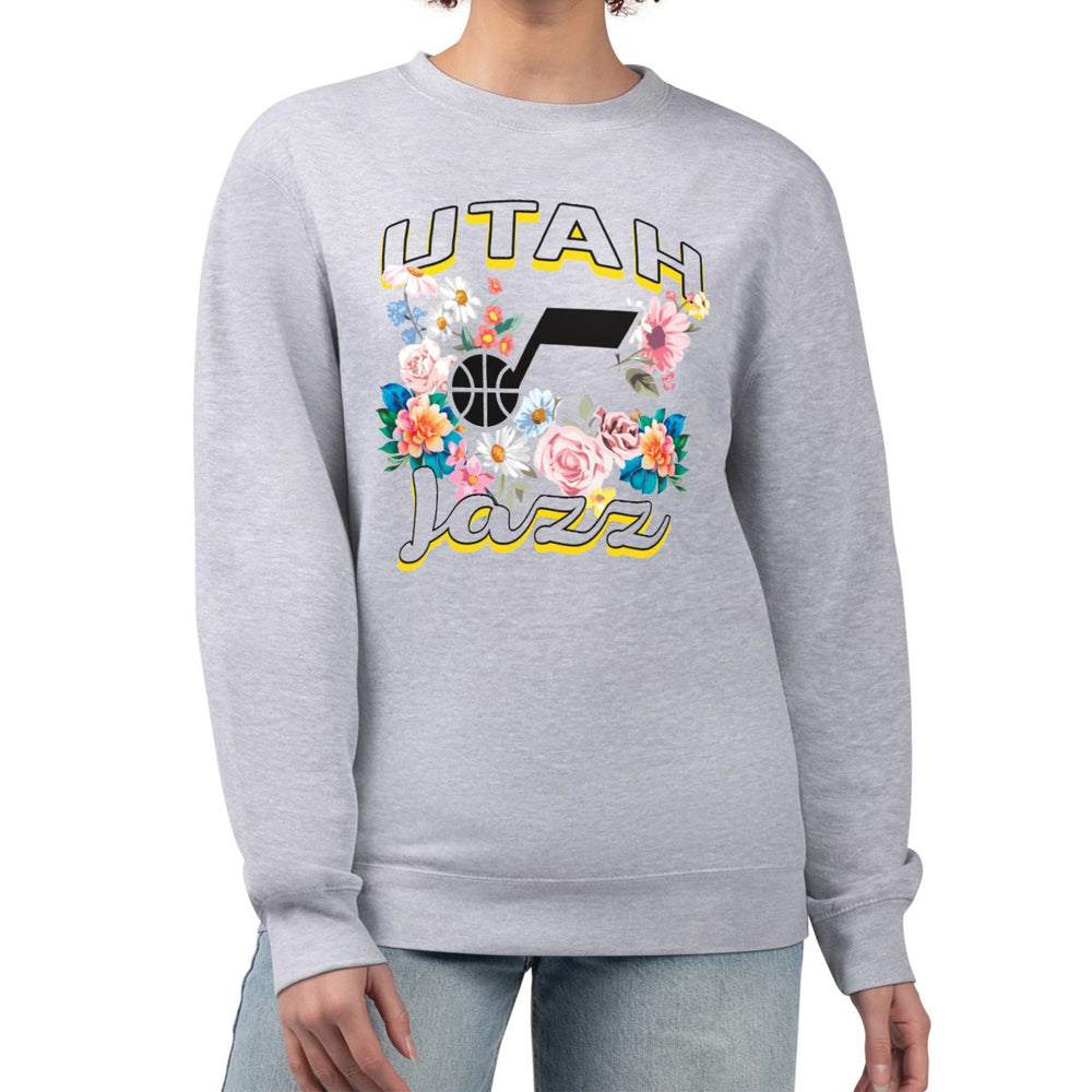 NBA Utah Jazz G-III 4Her by Carl Banks Women's Flowers Team Logo Graphic Fleece Crewneck Pullover Sweatshirt
