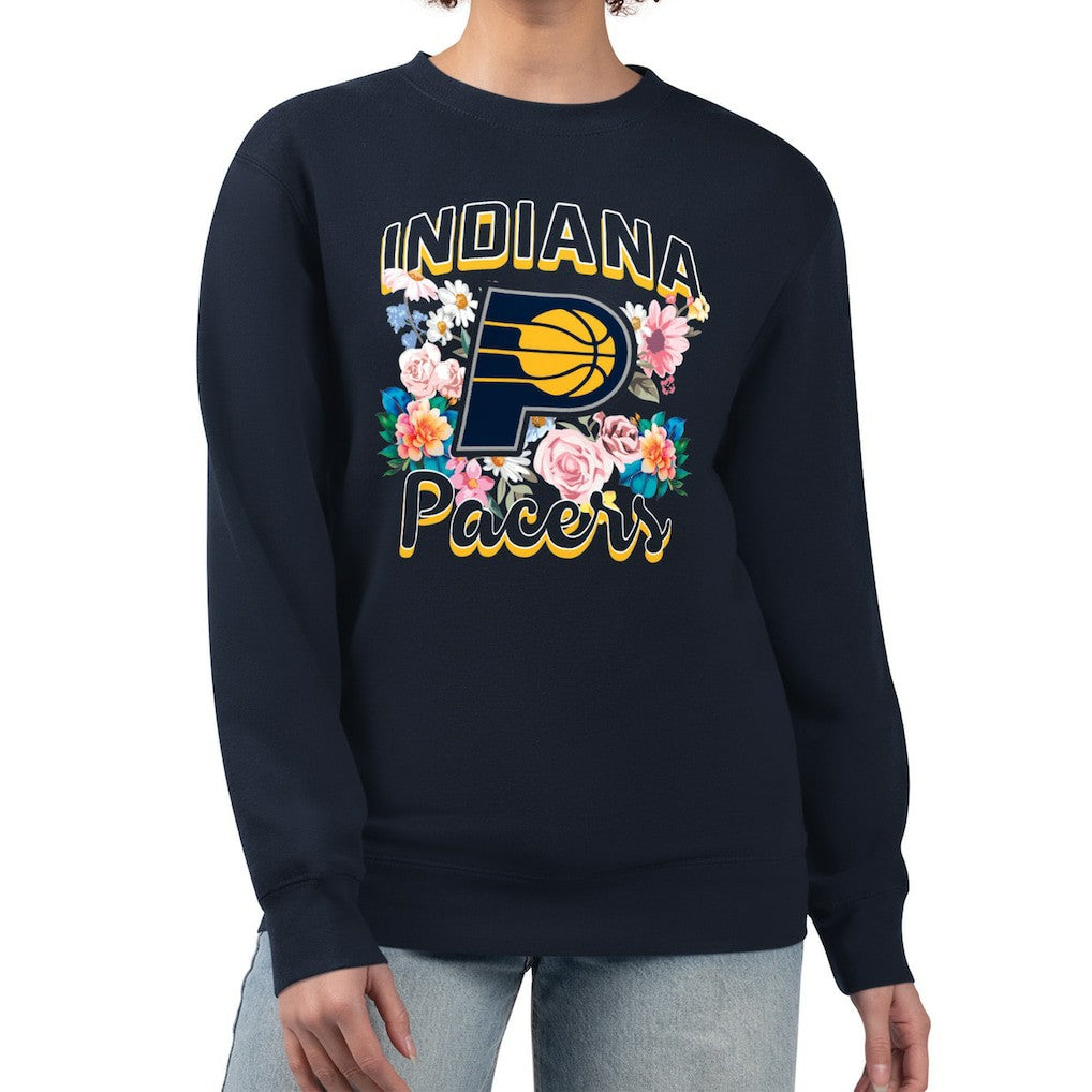 NBA Indiana Pacers G-III 4Her by Carl Banks Women's Flowers Team Logo Graphic Fleece Crewneck Pullover Sweatshirt