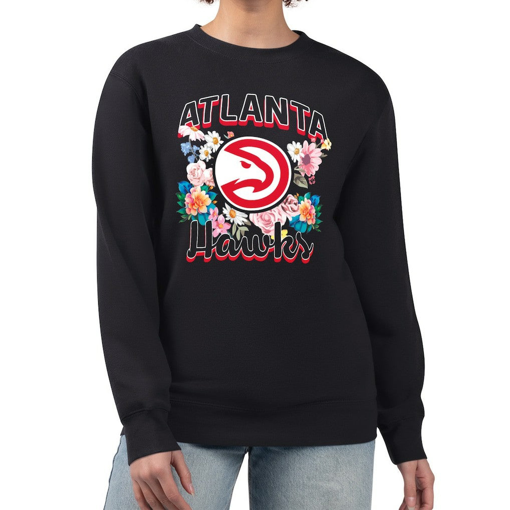 NBA Atlanta Hawks G-III 4Her by Carl Banks Women's Flowers Team Logo Graphic Fleece Crewneck Pullover Sweatshirt