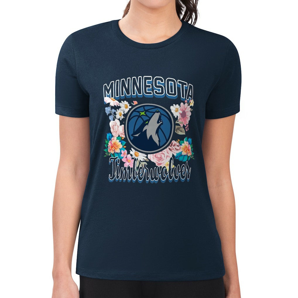 NBA Minnesota Timberwolves G-III 4Her by Carl Banks Women's Super-Slim Fit Lightweight Flowers Team Logo Graphic T-Shirt