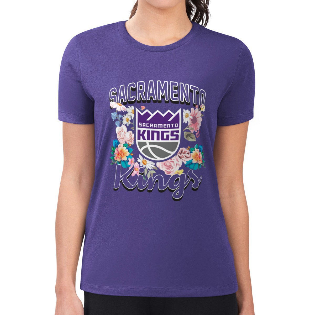NBA Sacramento Kings G-III 4Her by Carl Banks Women's Super-Slim Fit Lightweight Flowers Team Logo Graphic T-Shirt