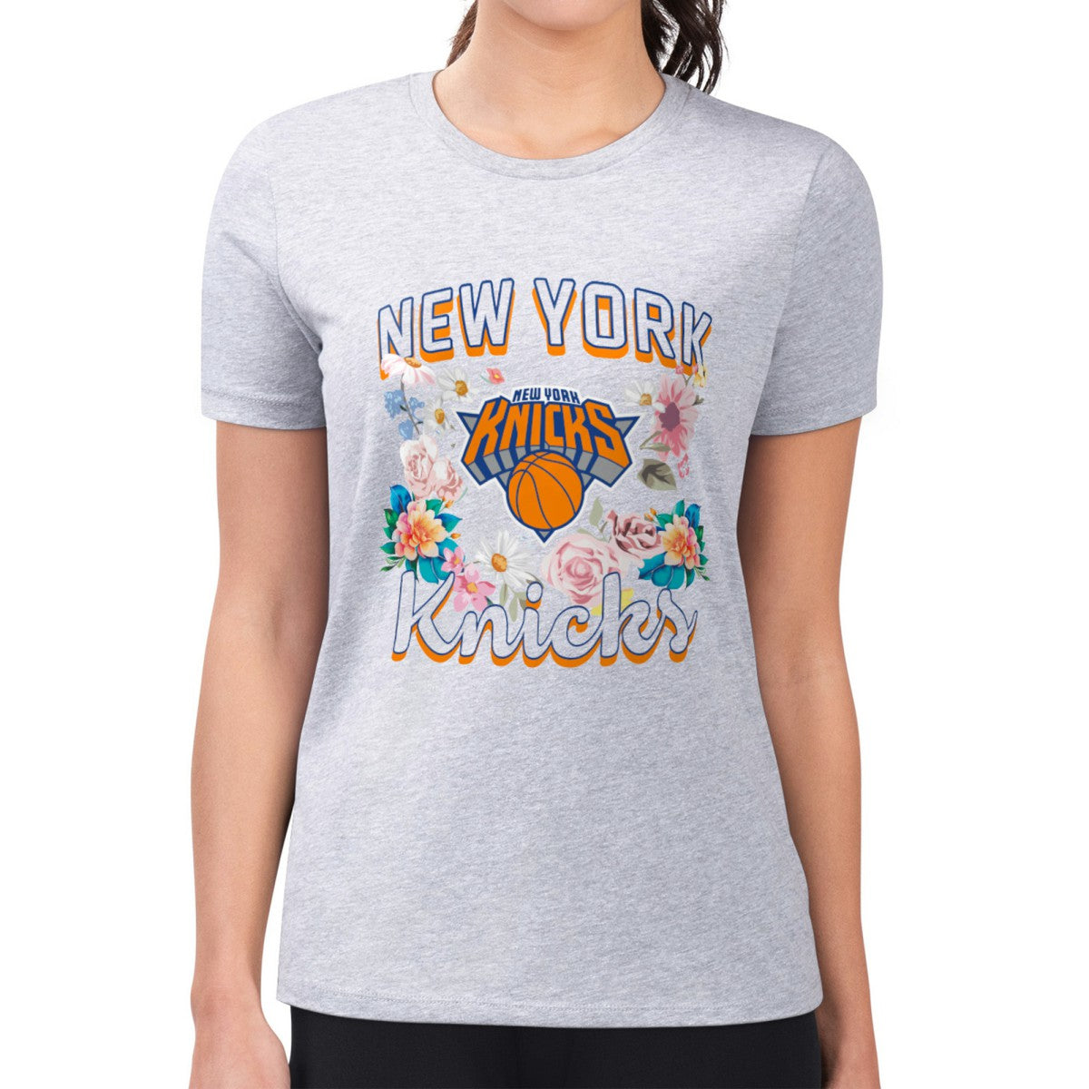 NBA New York Knicks G-III 4Her by Carl Banks Women's Super-Slim Fit Lightweight Flowers Team Logo Graphic T-Shirt