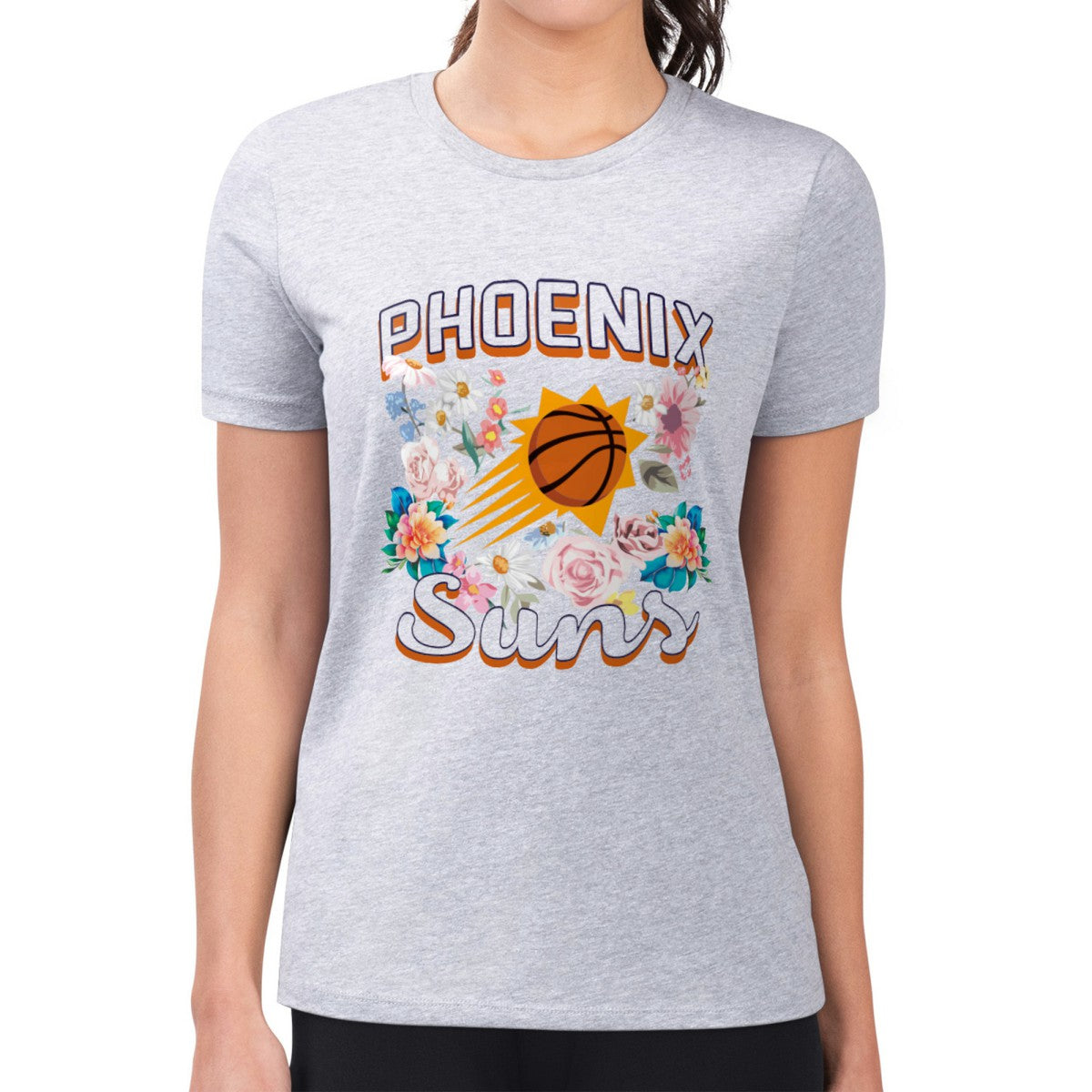 NBA Phoenix Suns G-III 4Her by Carl Banks Women's Super-Slim Fit Lightweight Flowers Team Logo Graphic T-Shirt