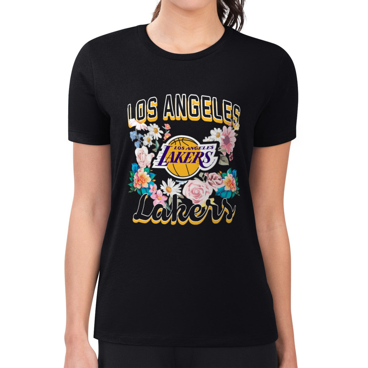 NBA Los Angeles Lakers G-III 4Her by Carl Banks Women's Super-Slim Fit Lightweight Flowers Team Logo Graphic T-Shirt