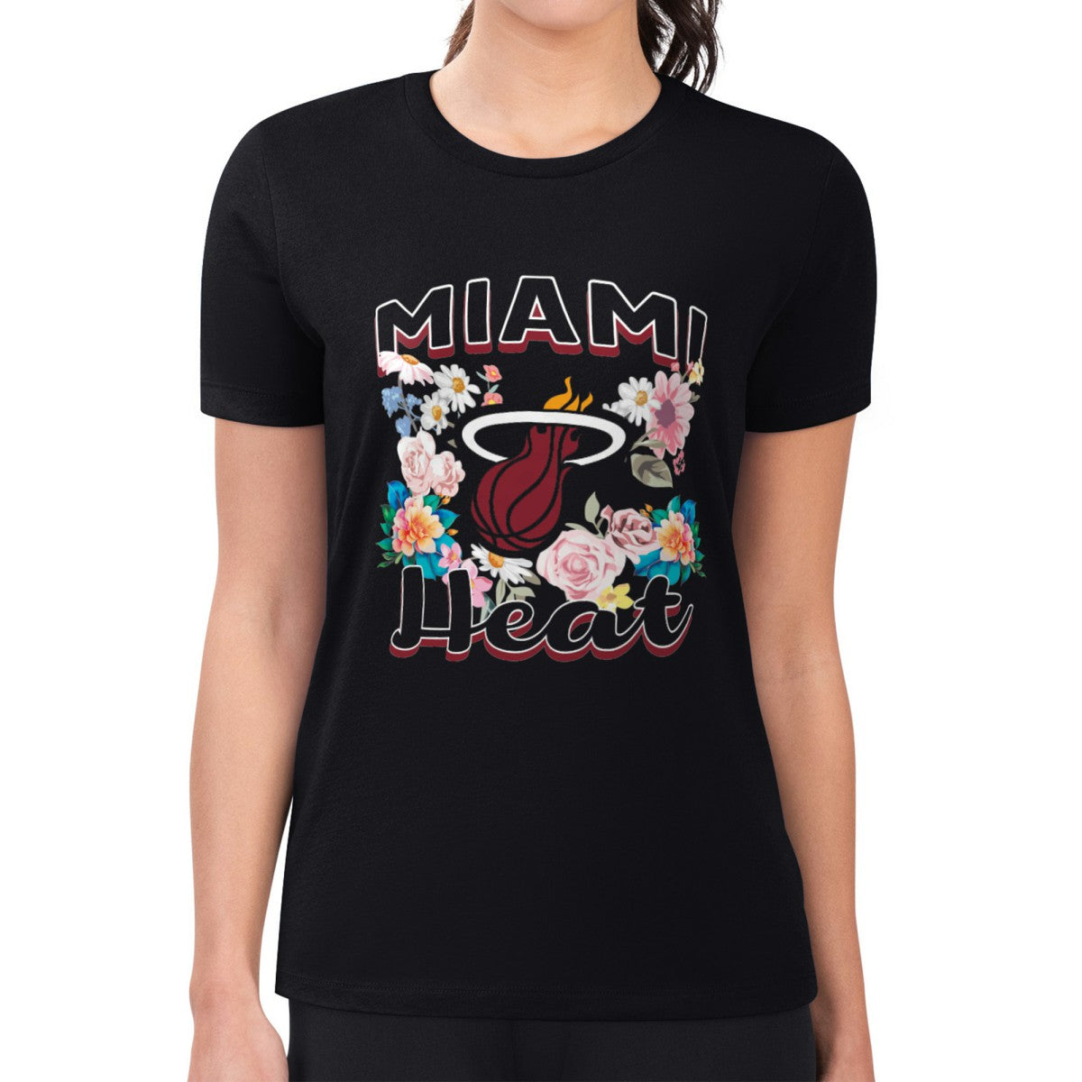 NBA Miami Heat G-III 4Her by Carl Banks Women's Super-Slim Fit Lightweight Flowers Team Logo Graphic T-Shirt