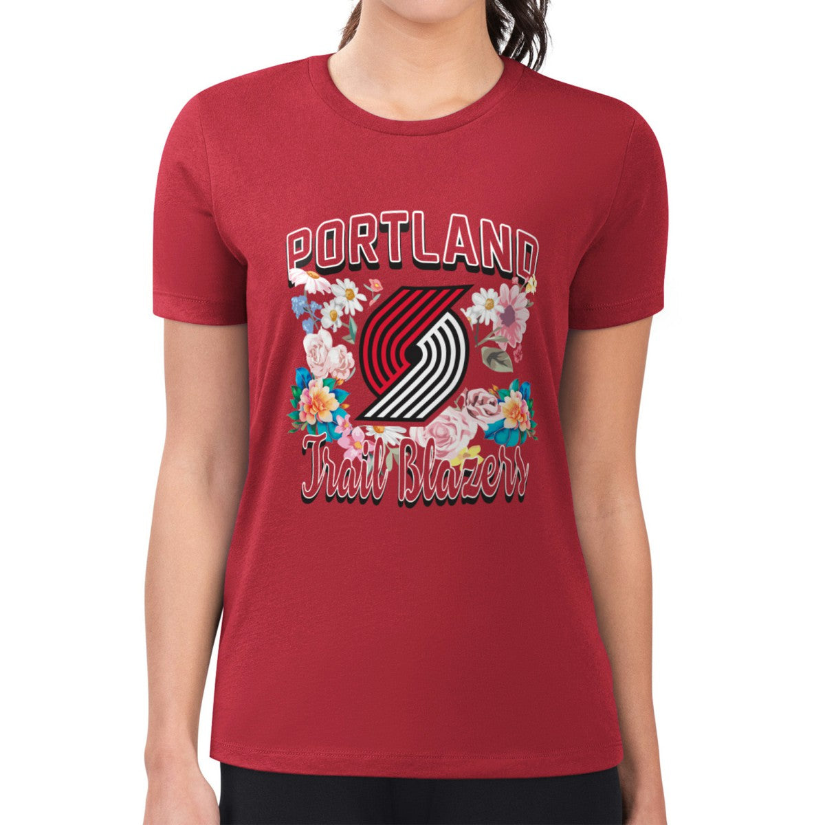 NBA Portland Trail Blazers G-III 4Her by Carl Banks Women's Super-Slim Fit Lightweight Flowers Team Logo Graphic T-Shirt