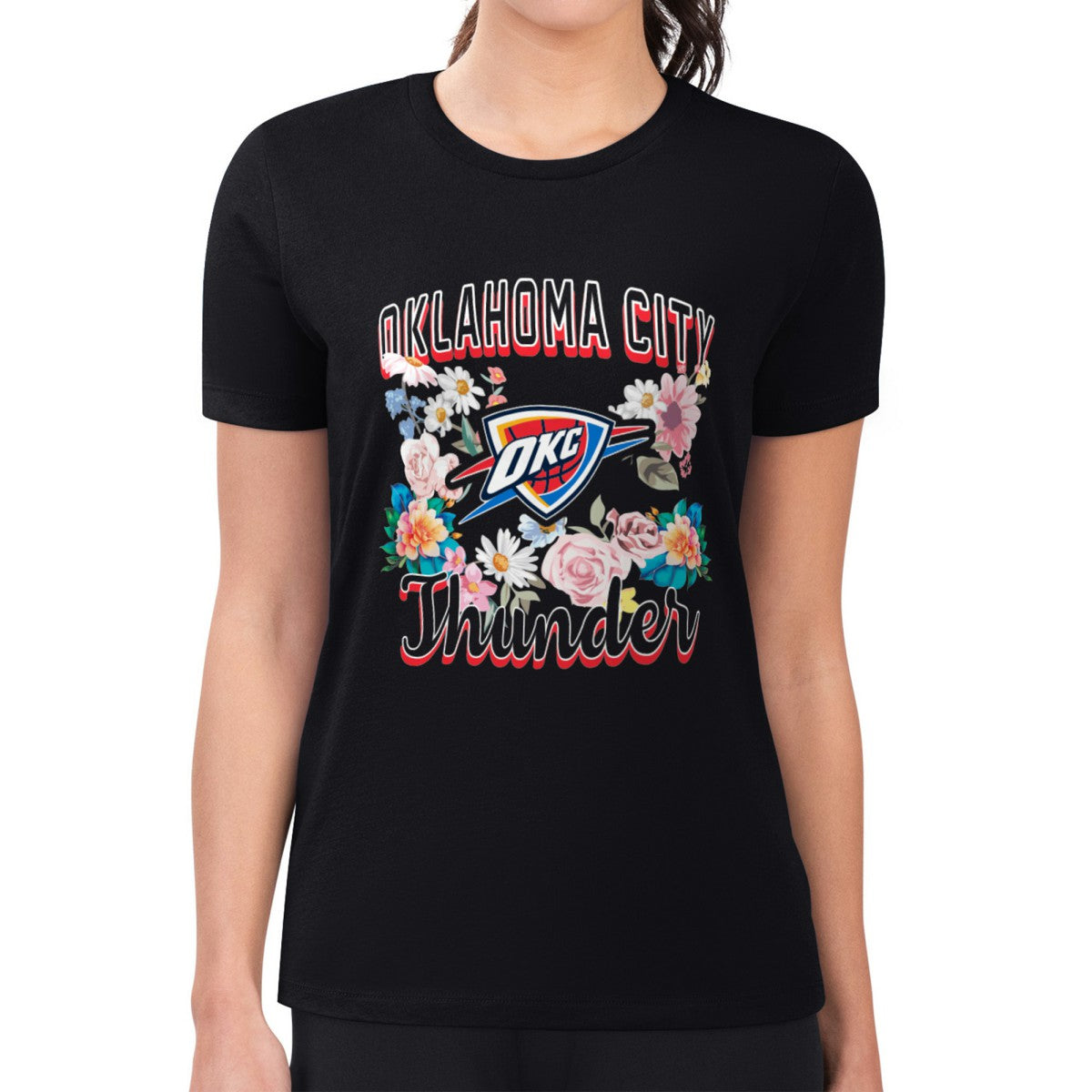 NBA Oklahoma City Thunder G-III 4Her by Carl Banks Women's Super-Slim Fit Lightweight Flowers Team Logo Graphic T-Shirt