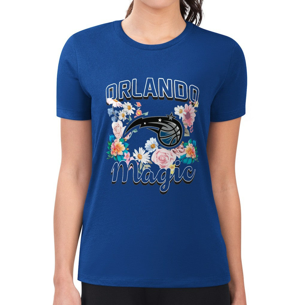 NBA Orlando Magic G-III 4Her by Carl Banks Women's Super-Slim Fit Lightweight Flowers Team Logo Graphic T-Shirt
