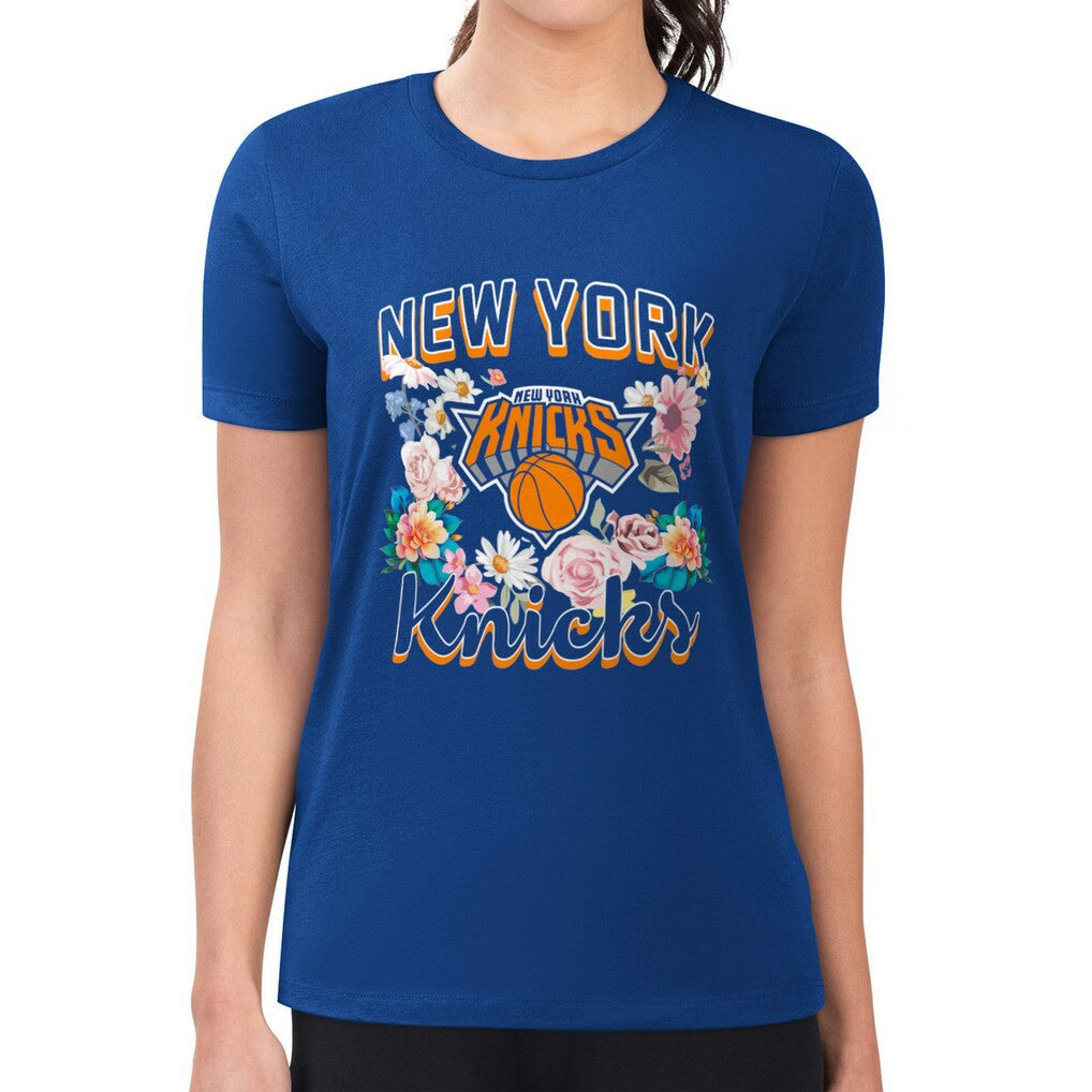 NBA New York Knicks G-III 4Her by Carl Banks Women's Super-Slim Fit Lightweight Flowers Team Logo Graphic T-Shirt