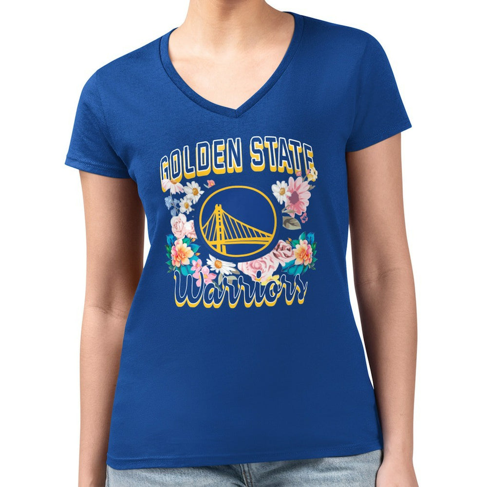 NBA Golden State Warriors G-III 4Her by Carl Banks Women's Super-Slim Fit Lightweight Flowers Team Logo Graphic V-Neck T-Shirt sale