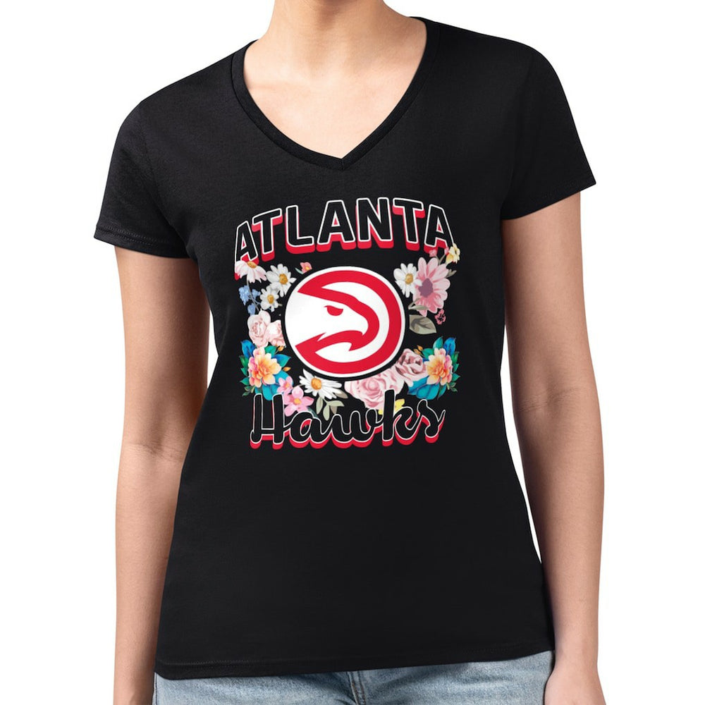 NBA Atlanta Hawks G-III 4Her by Carl Banks Women's Super-Slim Fit Lightweight Flowers Team Logo Graphic V-Neck T-Shirt