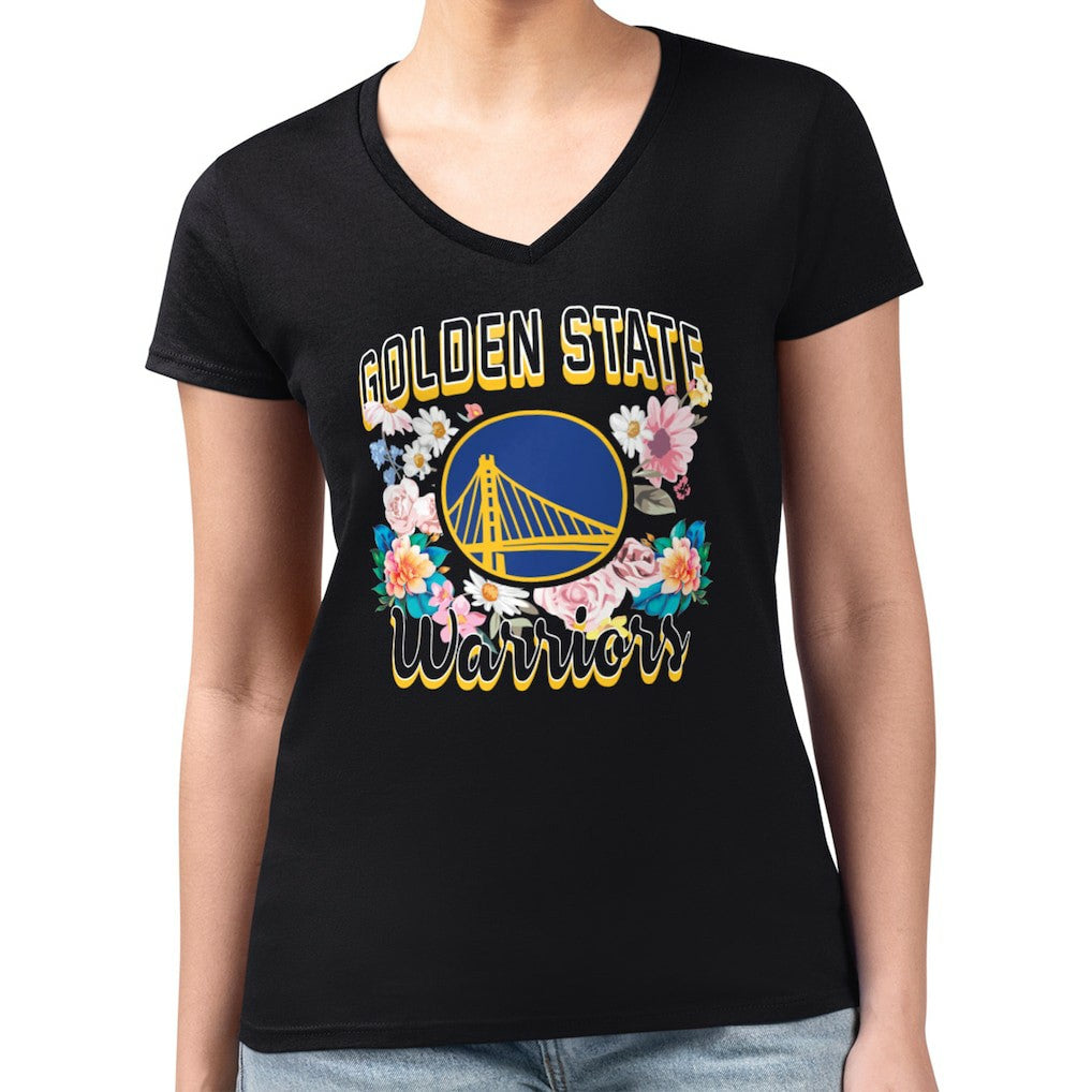 NBA Golden State Warriors G-III 4Her by Carl Banks Women's Super-Slim Fit Lightweight Flowers Team Logo Graphic V-Neck T-Shirt sale