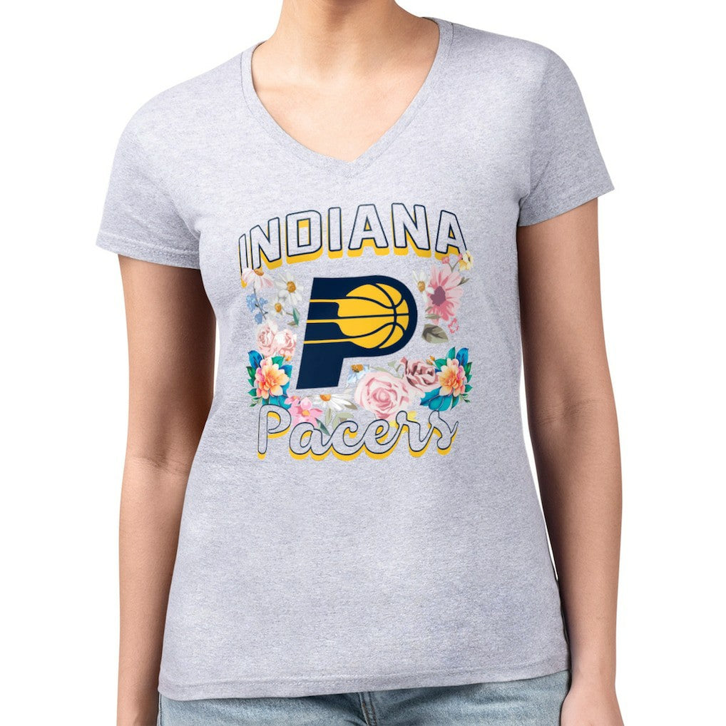 NBA Indiana Pacers G-III 4Her by Carl Banks Women's Super-Slim Fit Lightweight Flowers Team Logo Graphic V-Neck T-Shirt