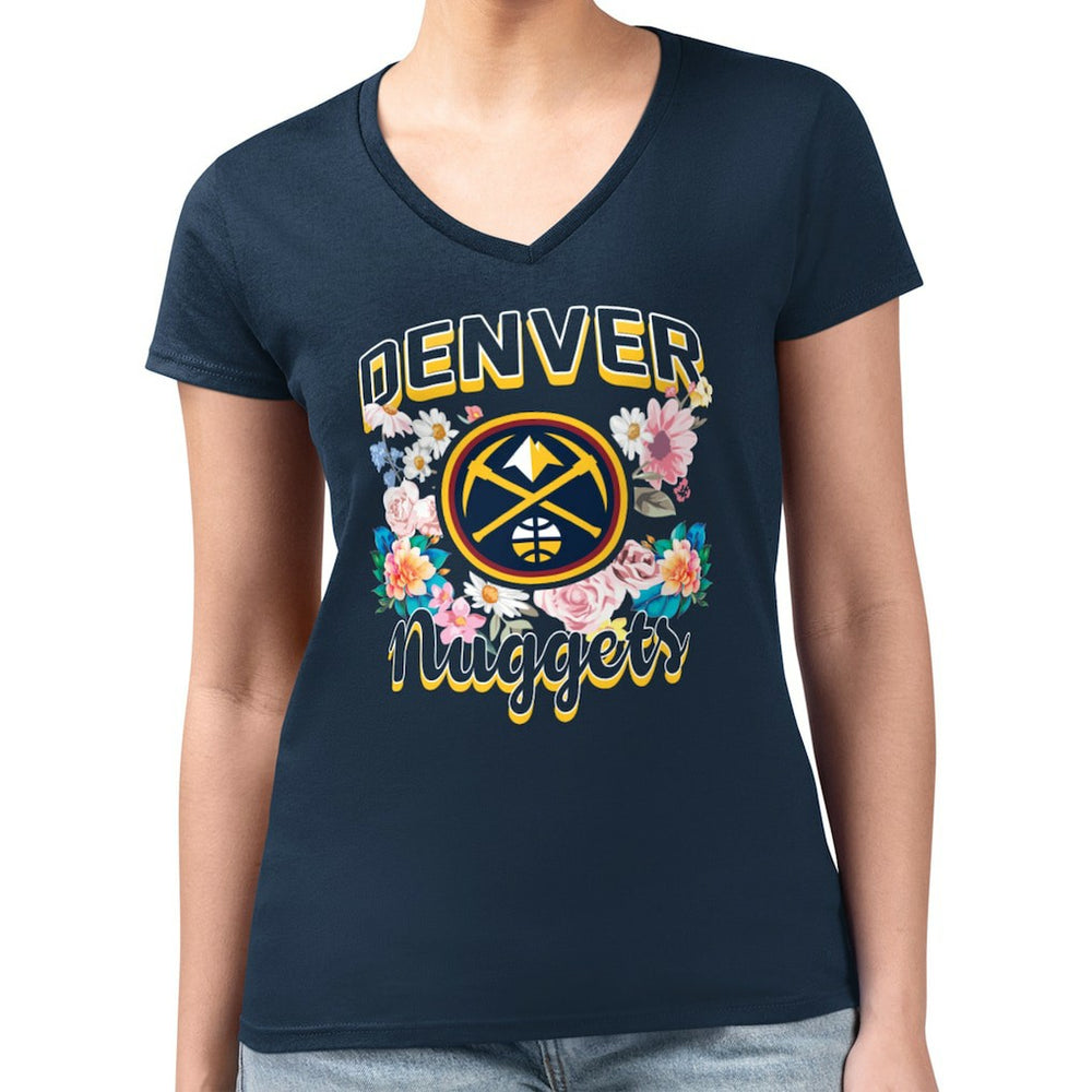 NBA Denver Nuggets G-III 4Her by Carl Banks Women's Super-Slim Fit Lightweight Flowers Team Logo Graphic V-Neck T-Shirt sale