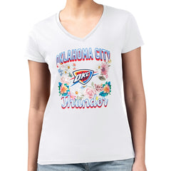 NBA Oklahoma City Thunder G-III 4Her by Carl Banks Women's Super-Slim Fit Lightweight Flowers Team Logo Graphic V-Neck T-Shirt