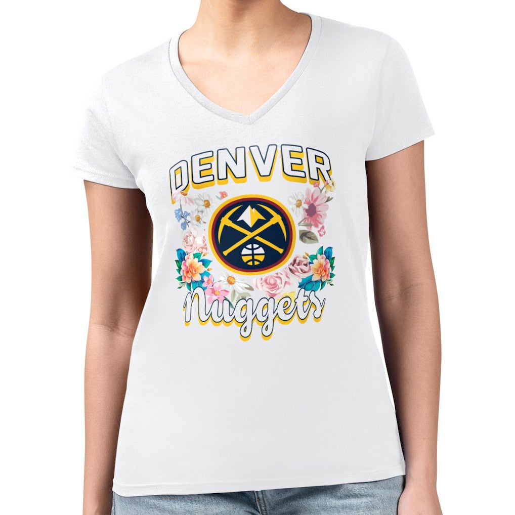 NBA Denver Nuggets G-III 4Her by Carl Banks Women's Super-Slim Fit Lightweight Flowers Team Logo Graphic V-Neck T-Shirt sale