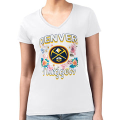 NBA Denver Nuggets G-III 4Her by Carl Banks Women's Super-Slim Fit Lightweight Flowers Team Logo Graphic V-Neck T-Shirt sale