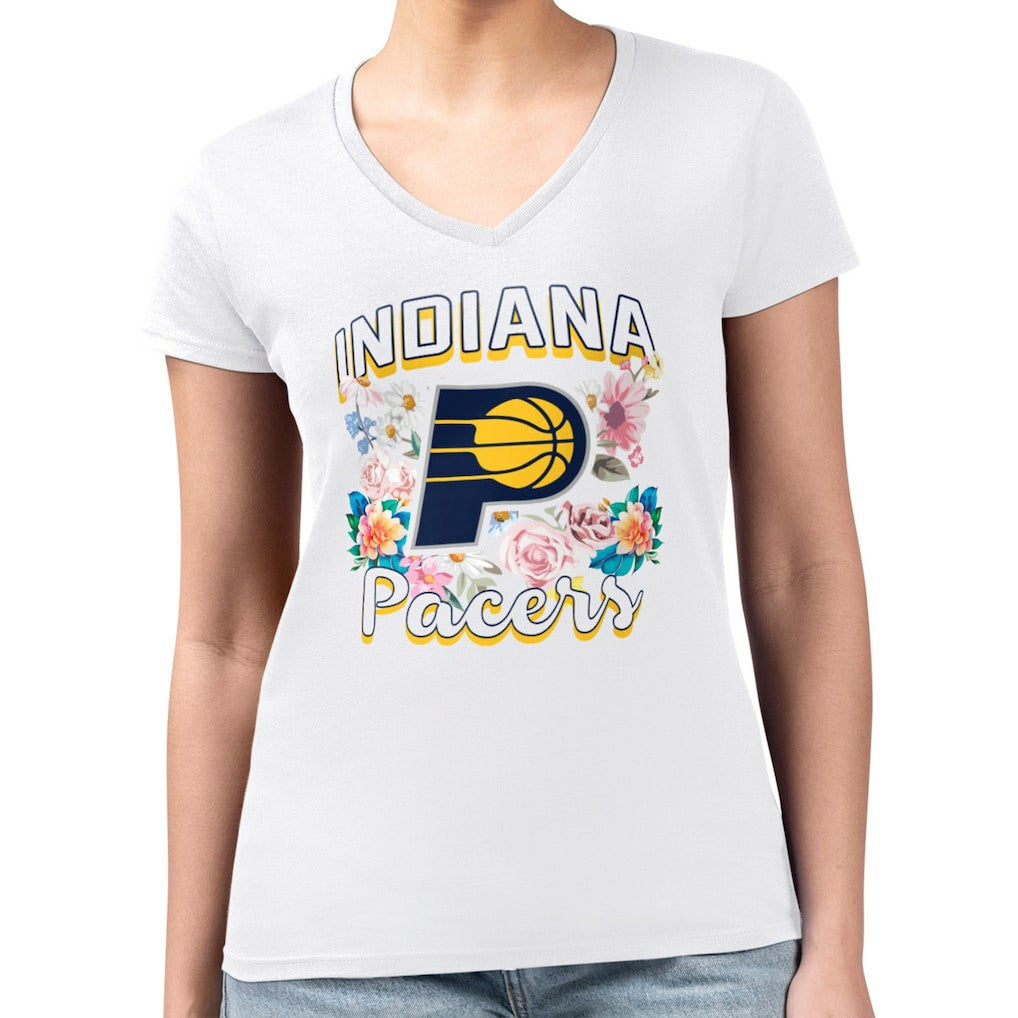 NBA Indiana Pacers G-III 4Her by Carl Banks Women's Super-Slim Fit Lightweight Flowers Team Logo Graphic V-Neck T-Shirt