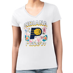 NBA Indiana Pacers G-III 4Her by Carl Banks Women's Super-Slim Fit Lightweight Flowers Team Logo Graphic V-Neck T-Shirt