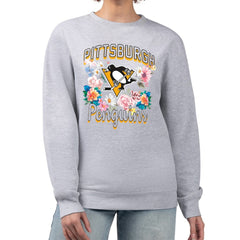 NHL Heather Gray Pittsburgh Penguins G-III 4Her by Carl Banks Women's Flower Logo Pullover Sweatshirt